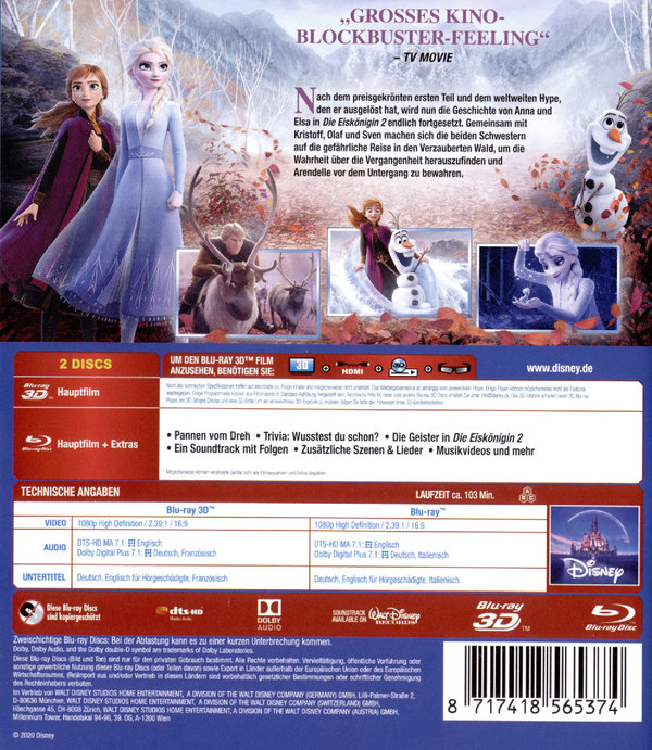Eiskönigin 2 3D, Die (3D blu-ray)