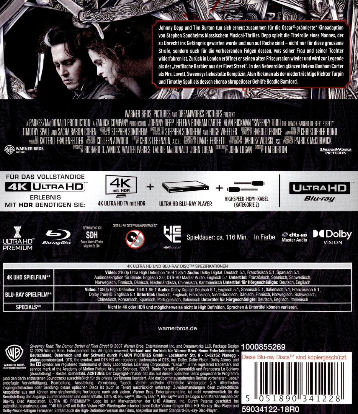 Sweeney Todd: Der teuflische Barbier aus der Fleet Street  (4K Ultra HD) (+ Blu-ray)