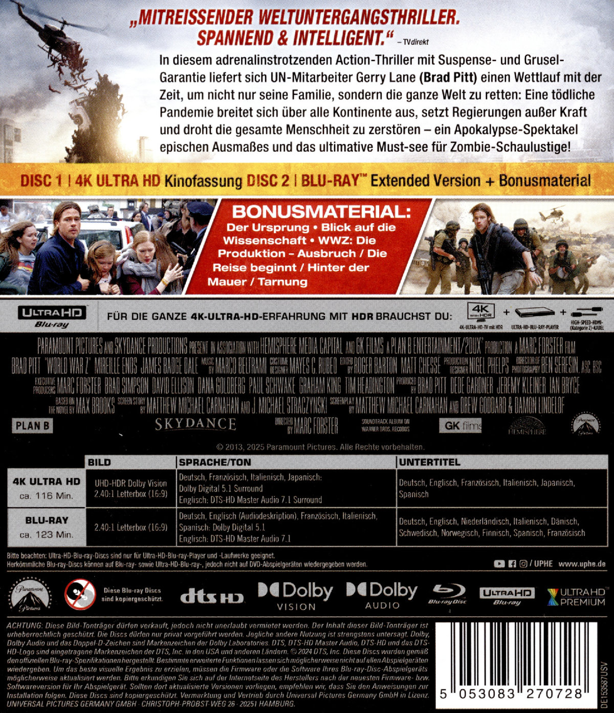 World War Z  (4K Ultra HD) (+ Blu-ray) 