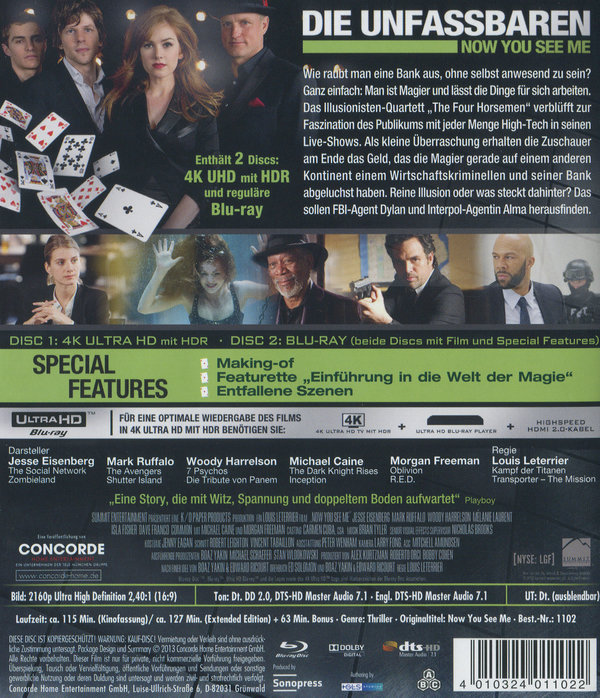Unfassbaren, Die - Now You See Me - Extended Edition (4K Ultra HD)