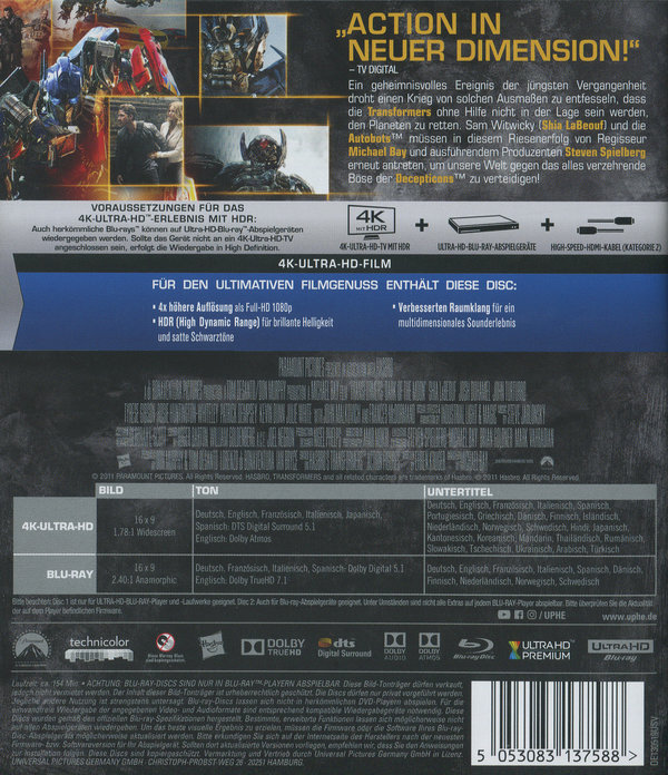 Transformers 3  (4K Ultra HD) (+ Blu-ray 2D)  (Blu-ray 4K Ultra HD)