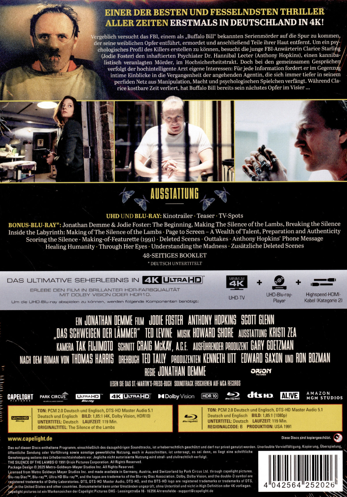 Schweigen der Lämmer, Das - Uncut Mediabook Edition  (4K Ultra HD+blu-ray) (B)