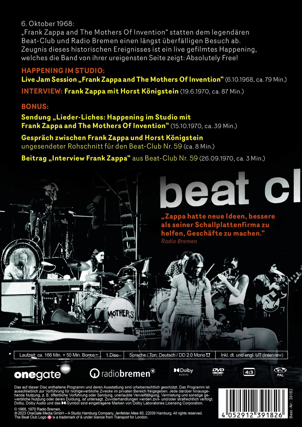 Frank Zappa & The Mothers Of Invention - The Beat-Club Session - Live 1968  (DVD)