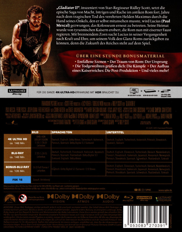 Gladiator II - Limited Steelbook Edition  (4K Ultra HD) (+ Blu-ray) Gladiator II - Limited Steelbook Edition  (4K Ultra HD) (+ Blu-ray)