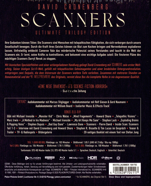 Scanners - Ultimate Trilogy Edition (4K Ultra HD+4 Blu-rays)