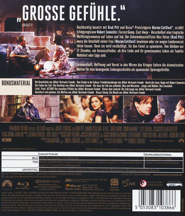 Allied - Vertraute Fremde  (Blu-ray Disc)