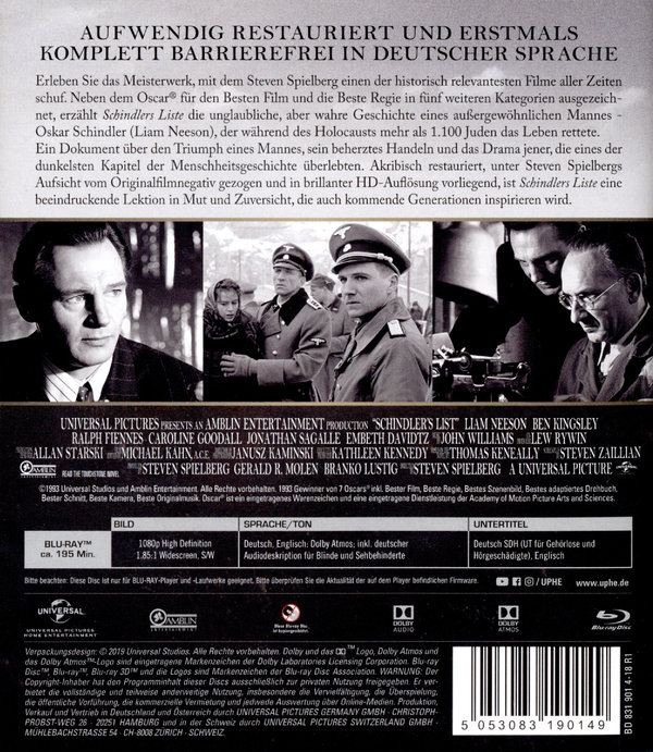 Schindlers Liste - Remastered Edition (blu-ray)