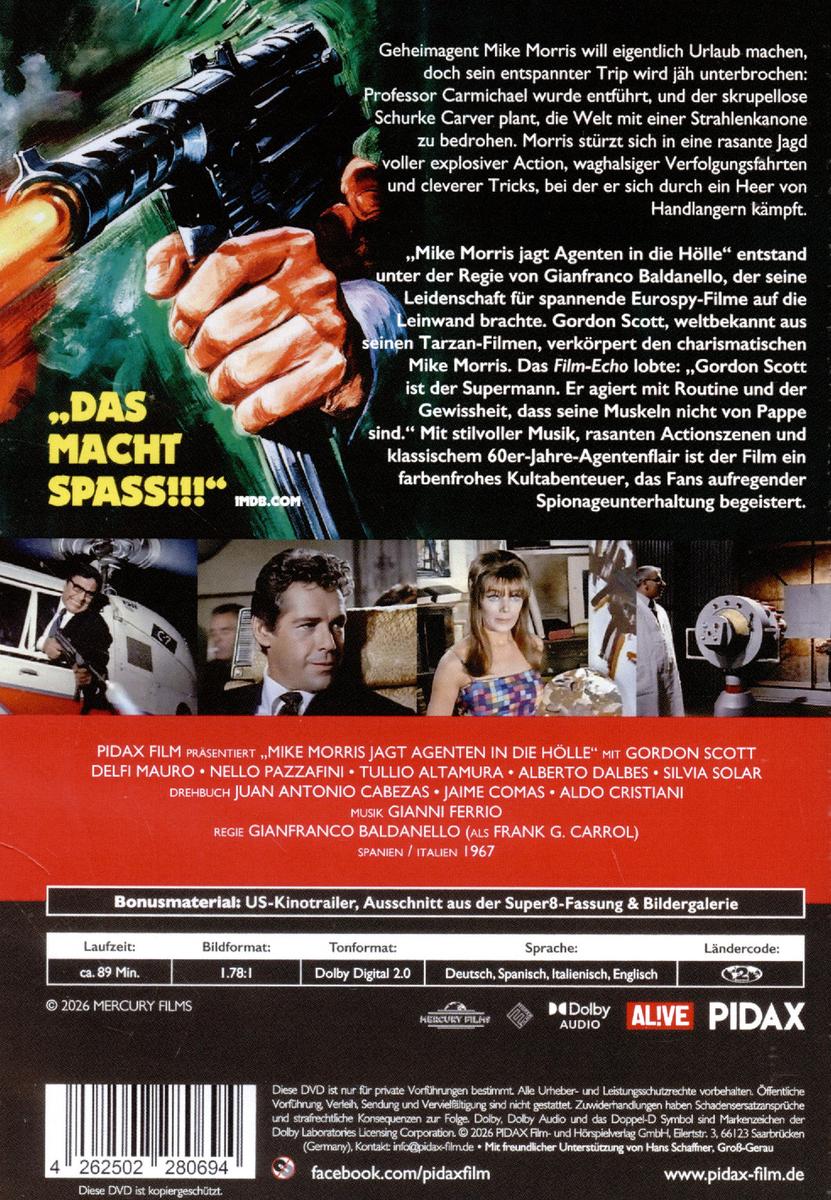 Mike Morris jagt Agenten in die Hölle (Nido De Espías) / Kultiger Eurospy mit Tarzan-Darsteller Gordon Scott (Pidax Film-Klassiker)  (DVD)