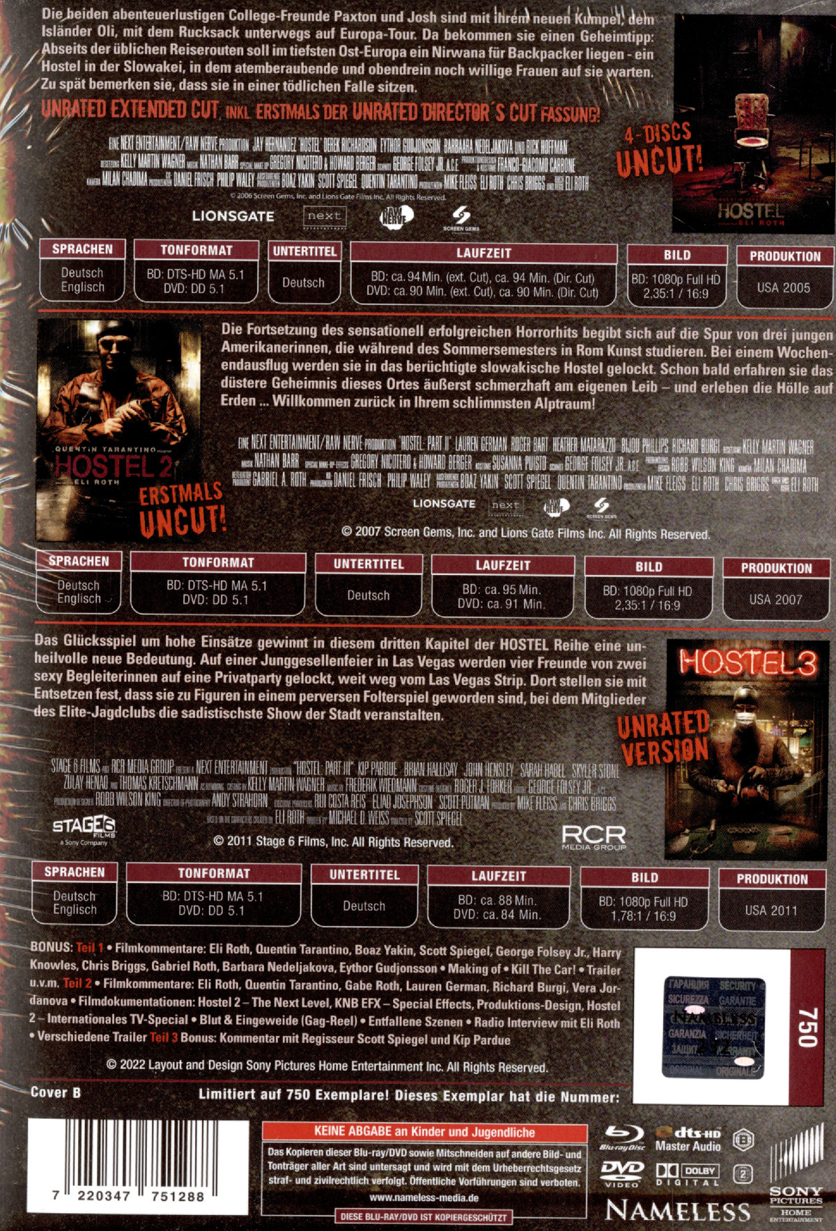 Hostel 1-3 - Uncut Complete Mediabook Collection (DVD+blu-ray) (B)