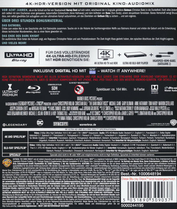 The Dark Knight Rises  (4K Ultra HD) (+ 2 Blu-rays)  (Blu-ray 4K Ultra HD)