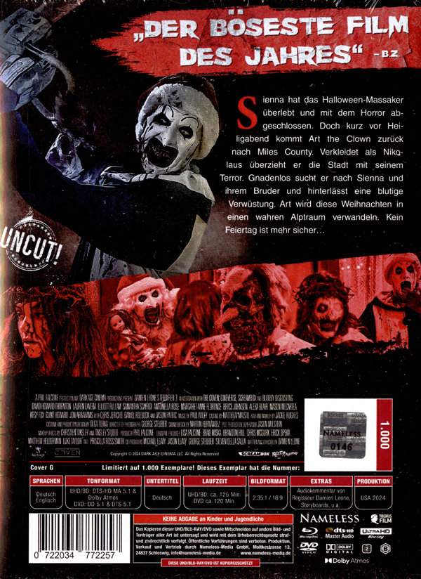 Terrifier 3 - Uncut Mediabook Edition  (4K Ultra HD+blu-ray+DVD) (G) Terrifier 3 - Uncut Mediabook Edition  (4K Ultra HD+blu-ray+DVD) (G)