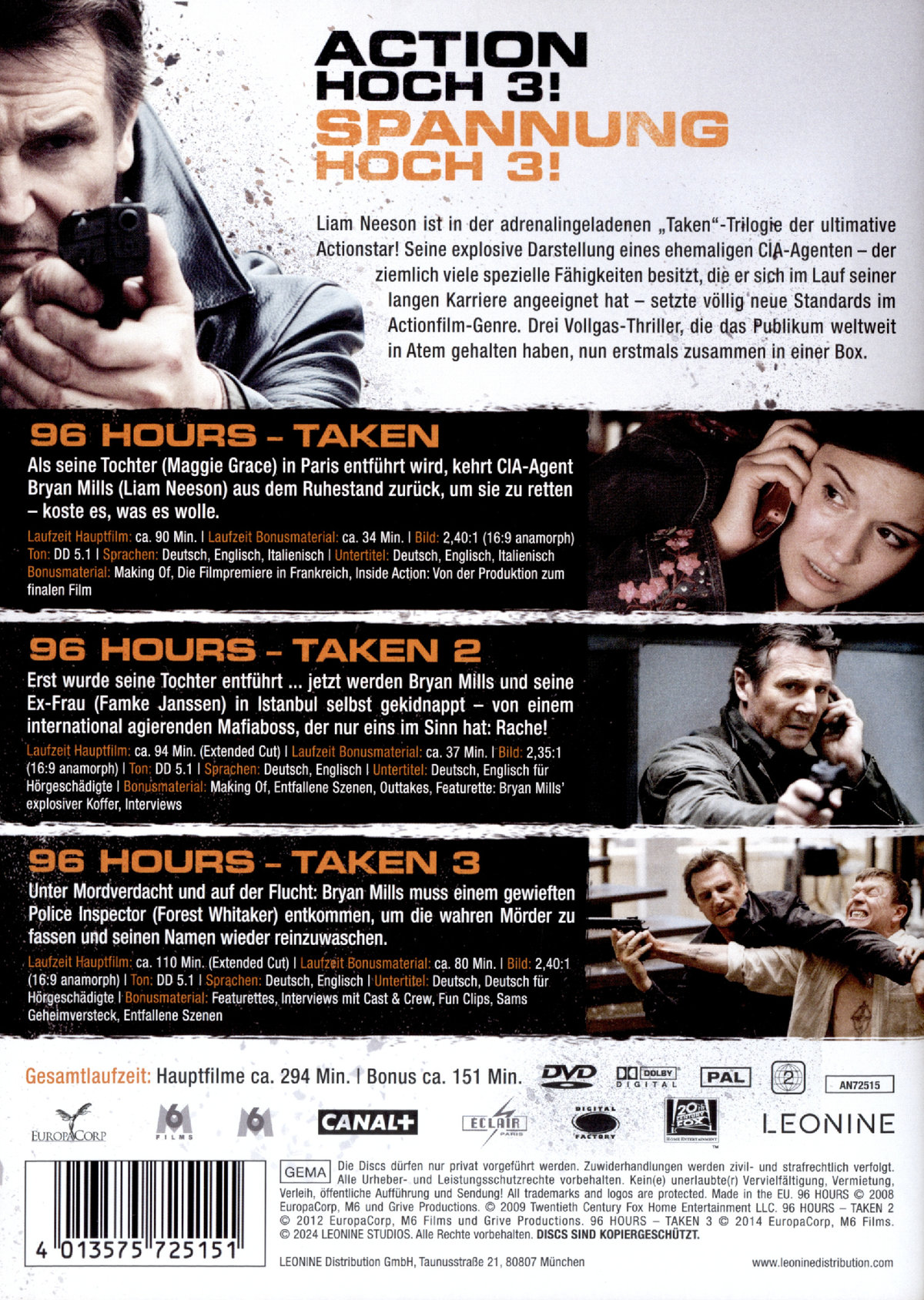 96 Hours - Taken 1-3  [3 DVDs]  (DVD)