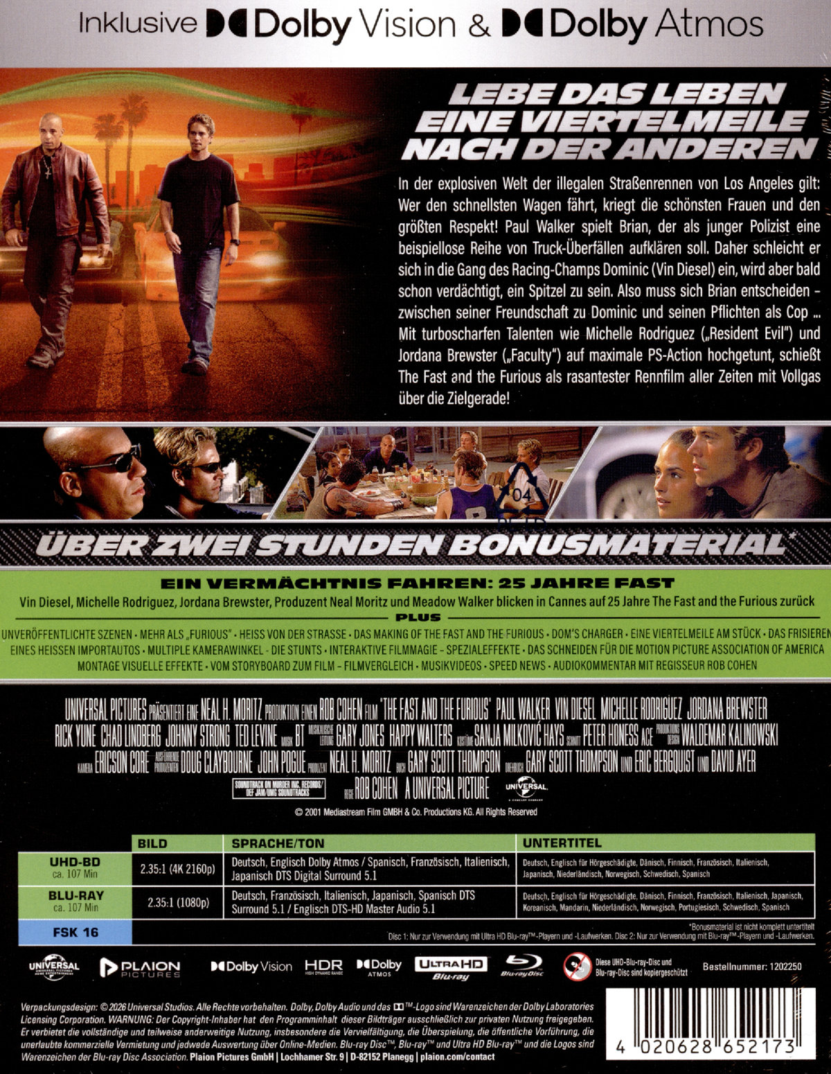 The Fast and the Furious - 25th Anniversary Edition - Limited Steelbook  (4K Ultra HD+blu-ray)