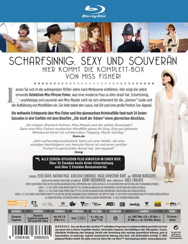 Miss Fishers mysteriöse Mordfälle - Die Komplettbox: Alle Episoden der Serie und der Kinofilm - Die Staffeln 1-3 plus "Die Gruft der Tränen"  [9 BRs]  (Blu-ray Disc)