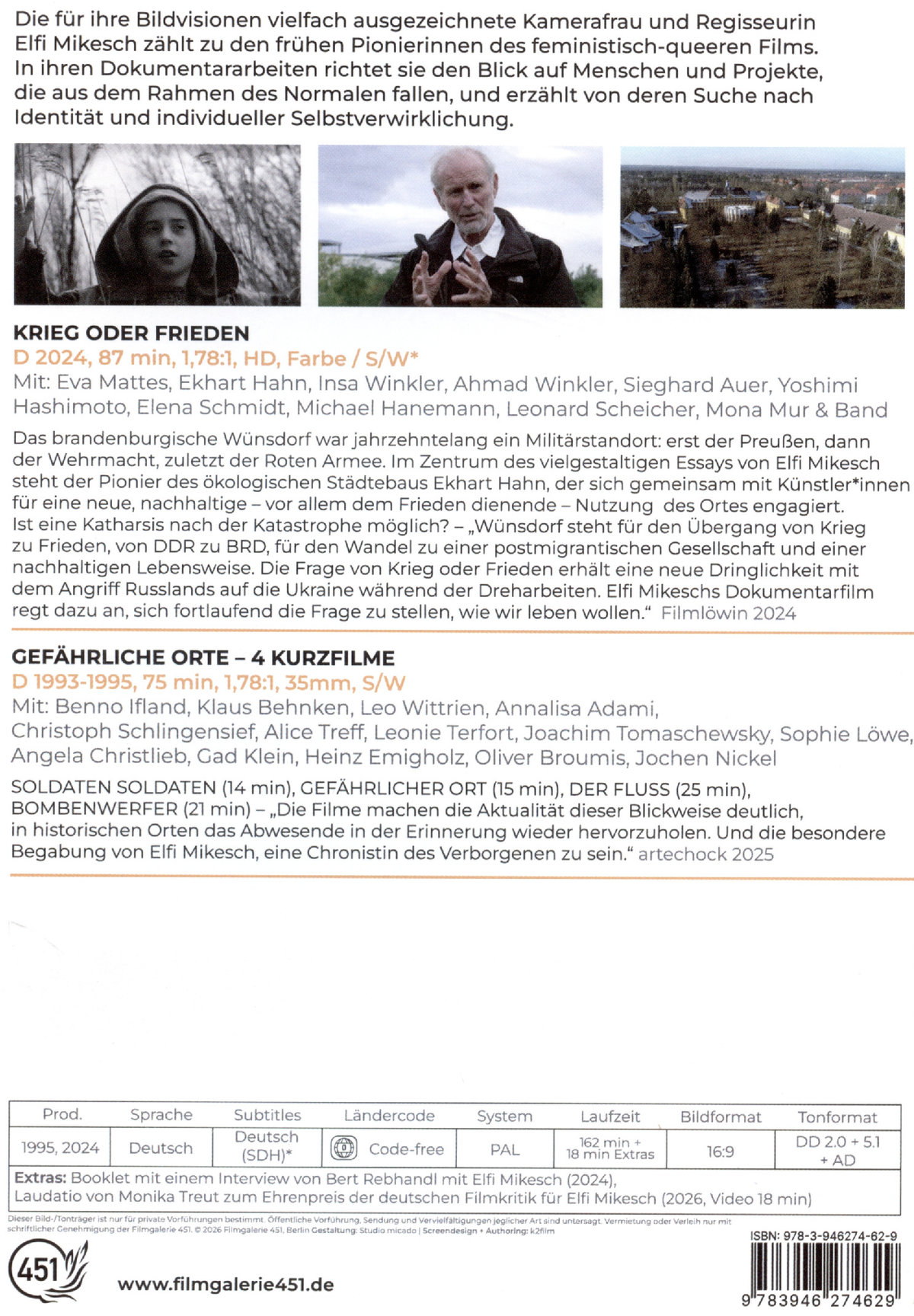 Elfi Mikesch: Dokumentarfilme Vol. 3 (5 Filme auf 1 DVD) Krieg oder Frieden / Gefährliche Orte - 4 Kurzfilme  (DVD)