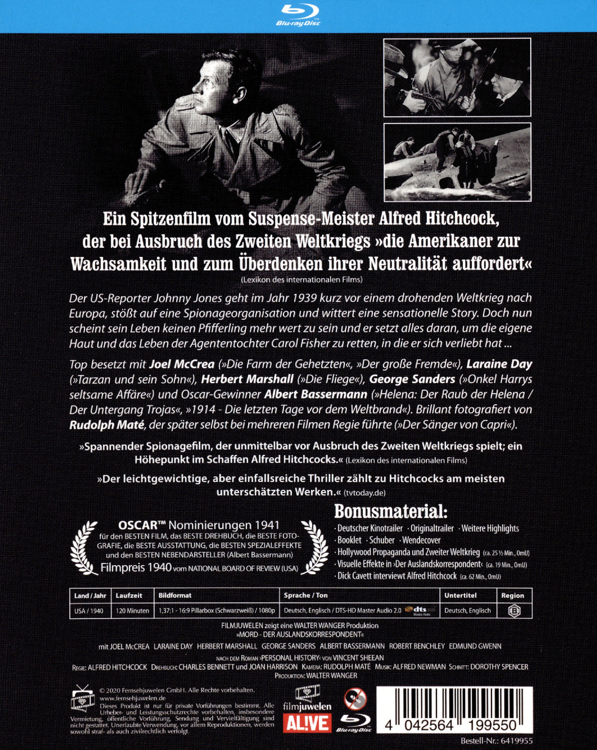 Mord - Der Auslandskorrespondent - Alfred Hitchcock (blu-ray)