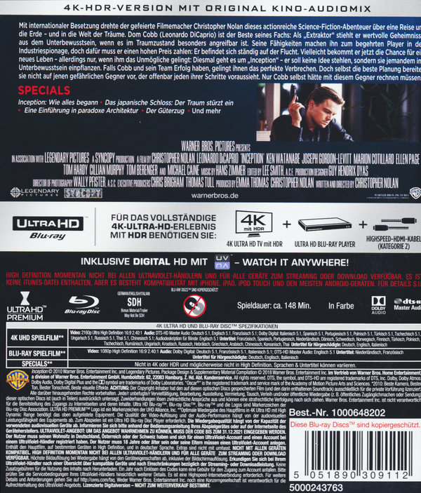 Inception  (4K Ultra HD) (+ 2 Blu-rays)  (Blu-ray 4K Ultra HD)