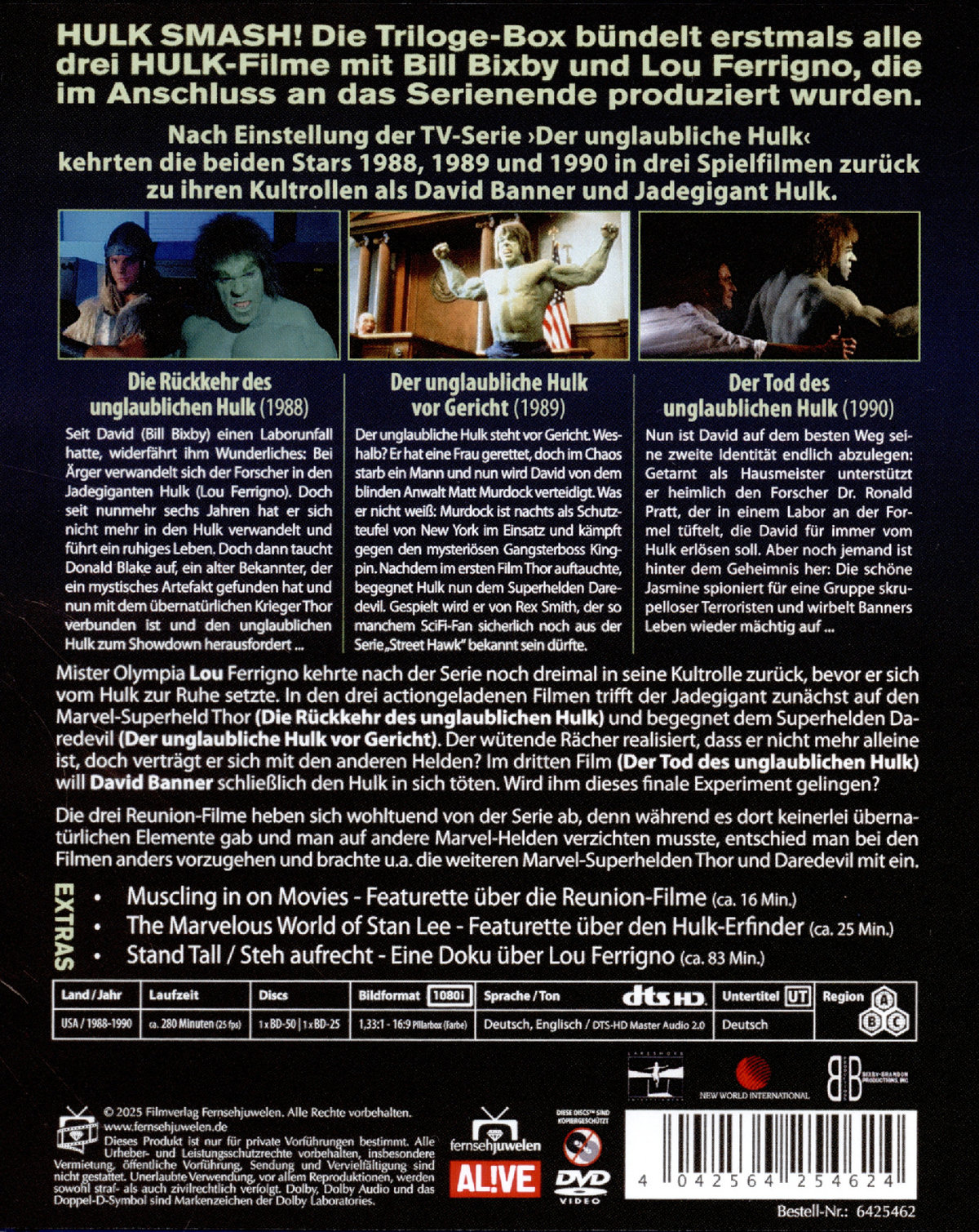 Der unglaubliche Hulk - Die komplette Spielfilm-Trilogie von 1988-1990 plus Extras  [3 BRs]  (Blu-ray Disc)