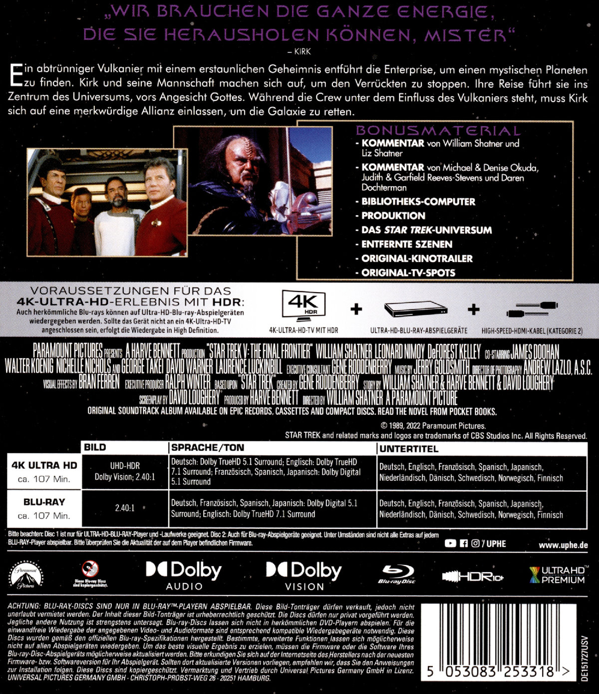 Star Trek 5 - Am Rande des Universums (4K Ultra HD)
