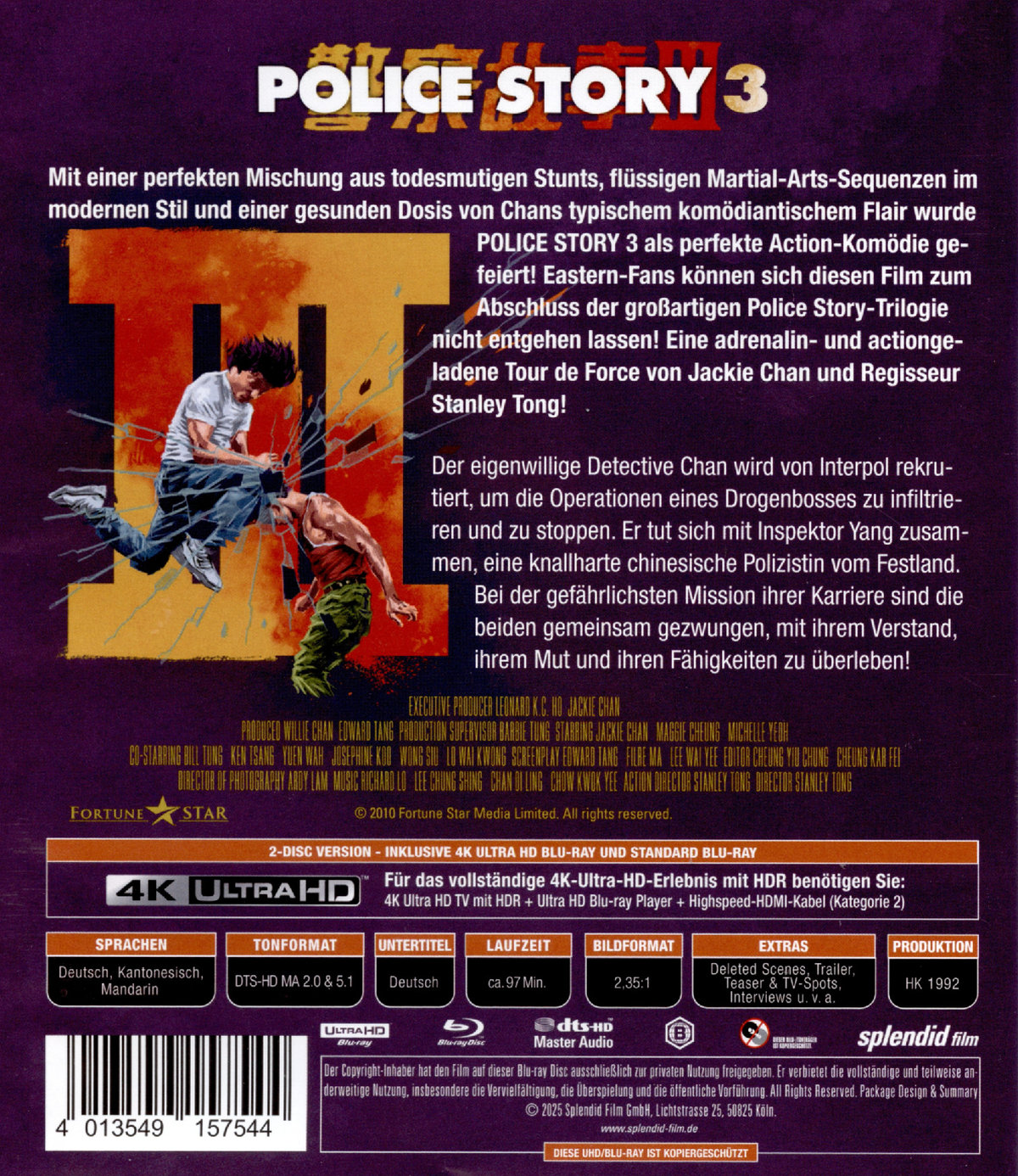 Police Story 3 4K - Legacy Collection LTD. - 4K HDR 2-Disc Limited Edition  (4K Ultra HD) (+ Blu-ray) 