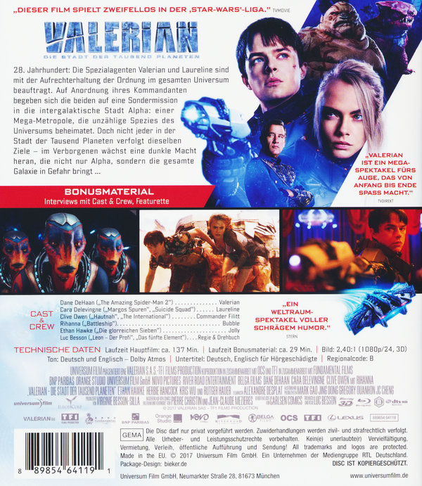 Valerian - Die Stadt der tausend Planeten 3D (3D blu-ray)