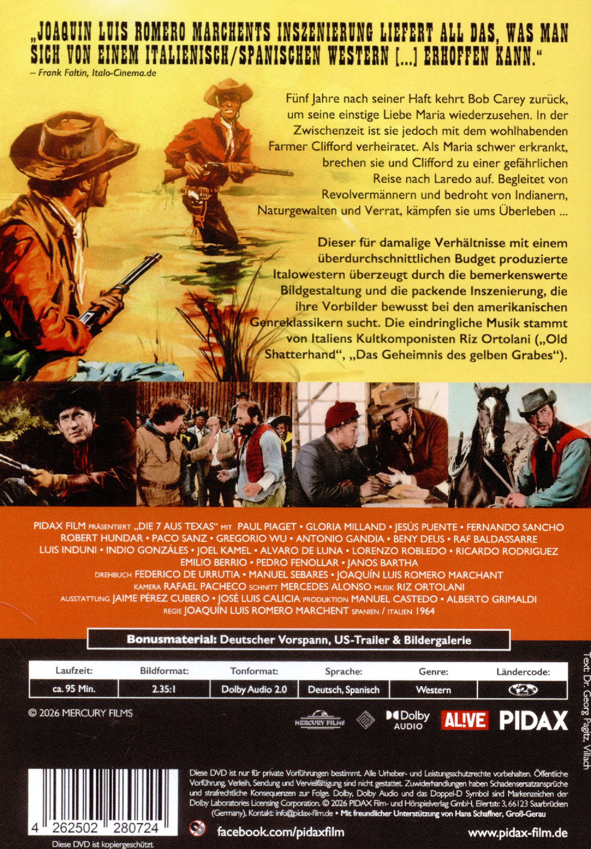 Die 7 aus Texas (Antes llega la muerte) / Aufwändiger Italowestern mit Musik von Kultkomponist Riz Ortolani („Old Shatterhand“) (Pidax Western-Klassiker)  (DVD)