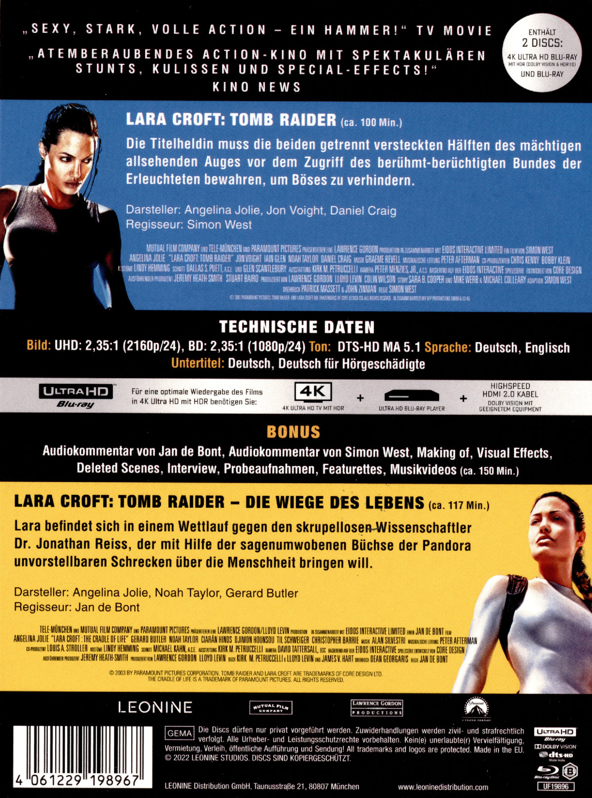 Lara Croft: Tomb Raider 1+2 - Uncut Mediabook Edition (4K Ultra HD+blu-ray)