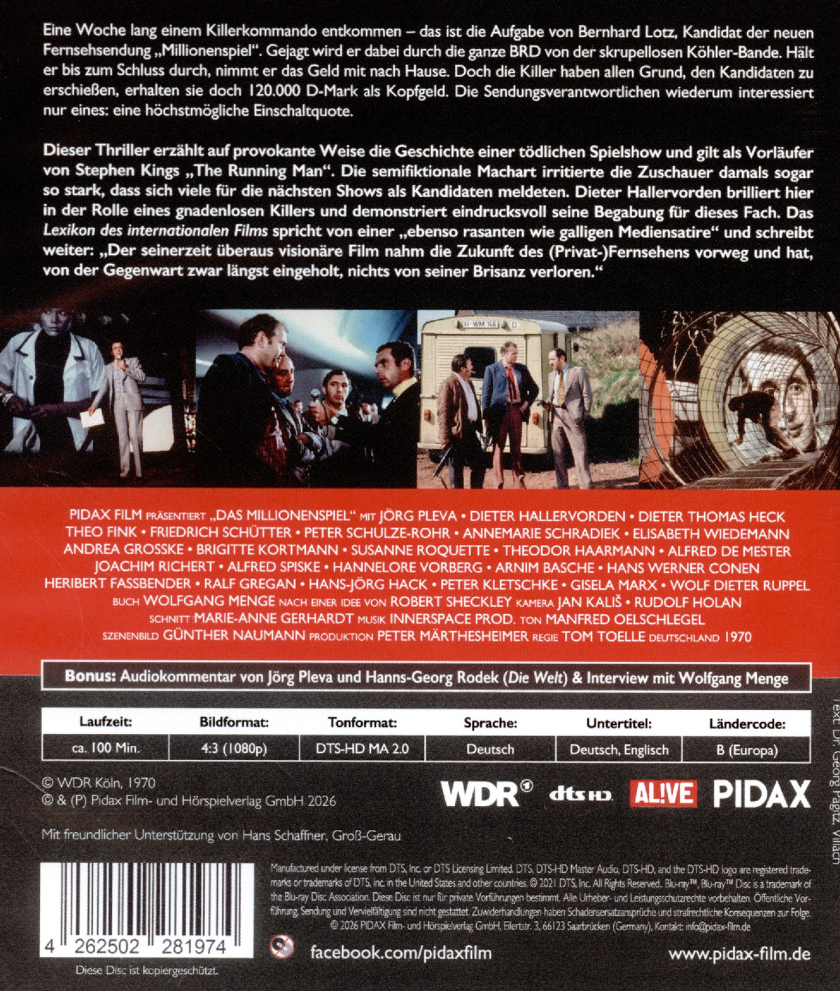 Das Millionenspiel / Visionärer Kult-Thriller mit Dieter Hallervorden und Dieter Thomas Heck (Pidax Film-Klassiker)  (Blu-ray Disc)