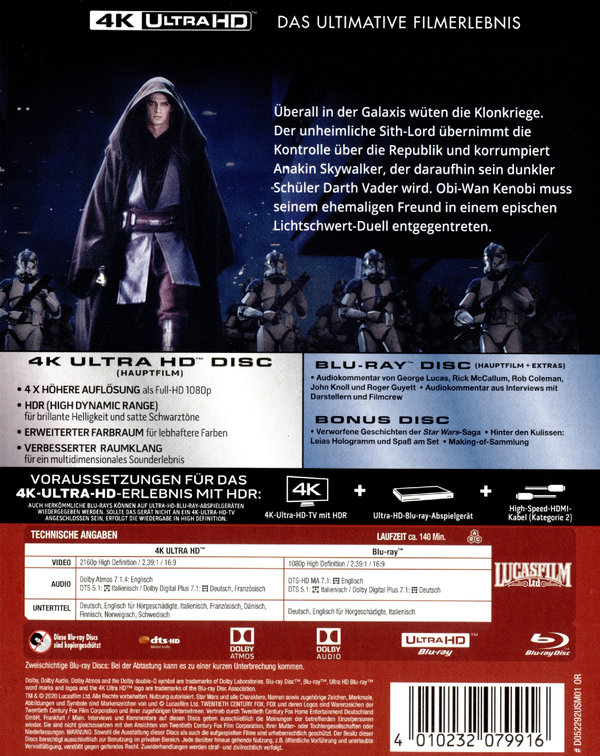 Star Wars Episode 3 - Die Rache der Sith (4K Ultra HD)
