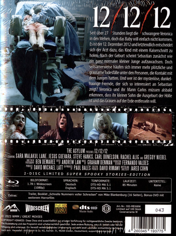 12/12/12 - Uncut Mediabook Edition - Limitiert auf 100 Stück  (+ Bonus-DVD mit weiterem Horrorfilm)  (blu-ray)
