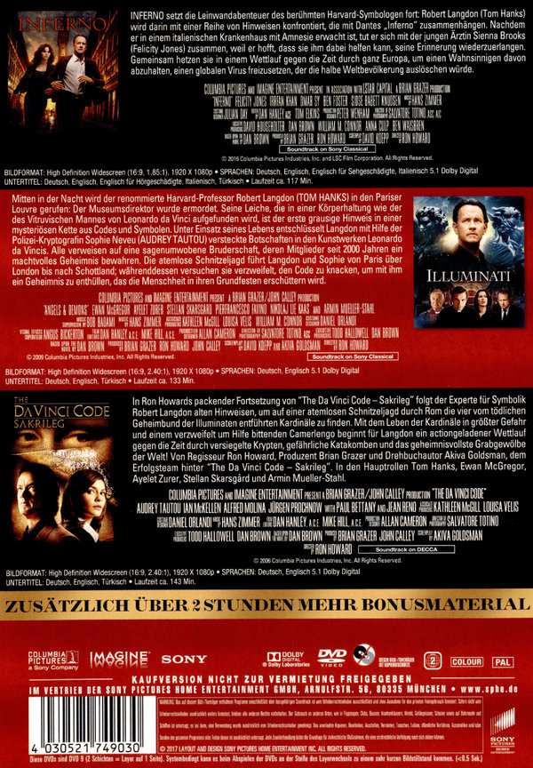 The Da Vinci Code - Sakrileg / Illuminati / Inferno  [3 DVDs]  (DVD)
