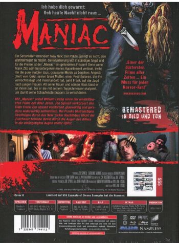 Maniac - Das Original - Uncut Mediabook Edition (DVD+blu-ray+4K Ultra HD) (Cover Fotografin)
