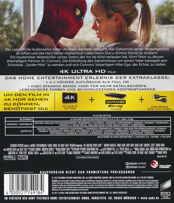 The Amazing Spider-Man  (4K Ultra HD) (Blu-ray 2D)  (Blu-ray 4K Ultra HD)