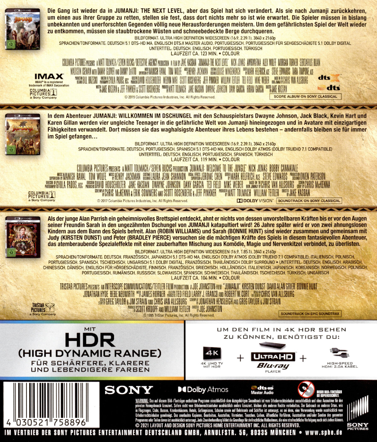 Jumanji 1-3 (3 4K Ultra HDs)  (Blu-ray 4K Ultra HD)