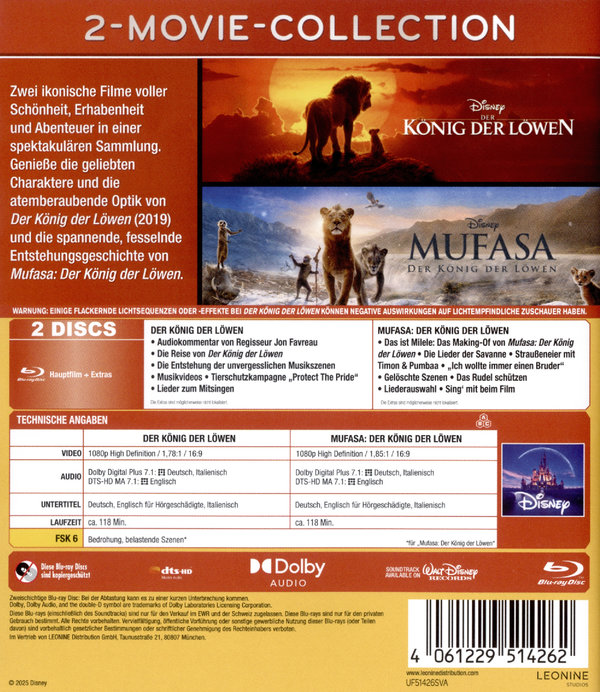 Der König der Löwen+Mufasa (Live-Action)  [2 BRs]  (Blu-ray Disc)