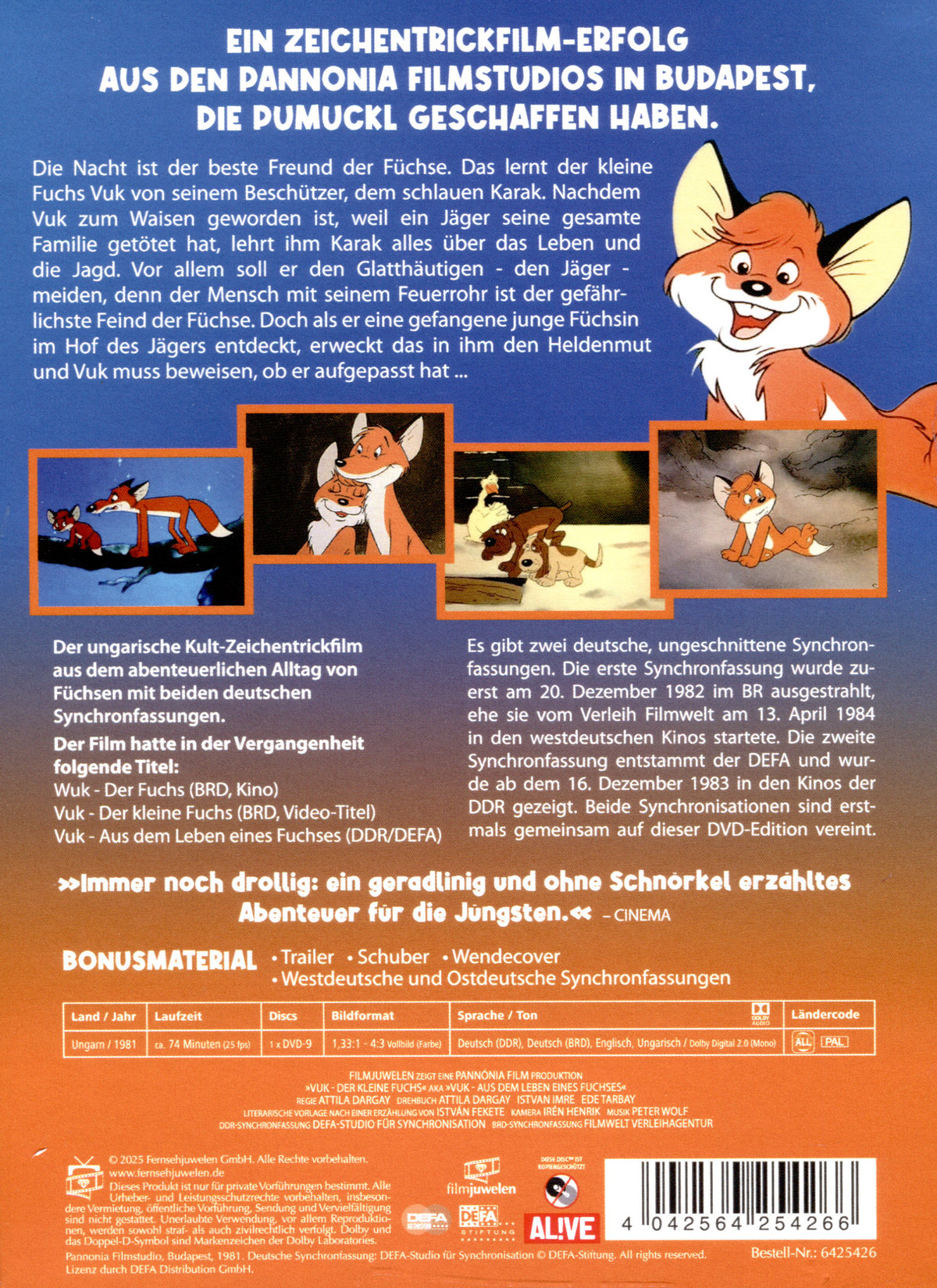 Vuk - Der Fuchs: 1. Vuk - Der kleine Fuchs / 2. Vuk - Aus dem Leben eines Fuchses (Edition mit beiden deutschen Fassungen) (DEFA Filmjuwelen)  (DVD)