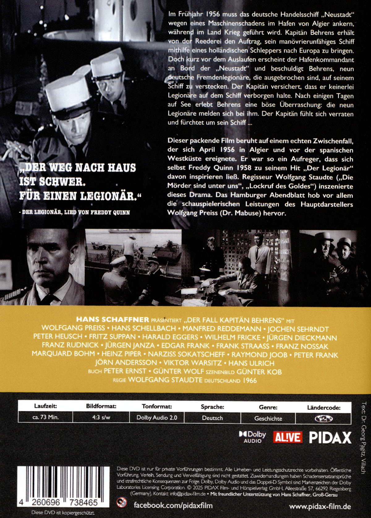 Der Fall Kapitän Behrens - Fremdenlegionäre an Bord / Packender Historienkrimi von Wolfgang Staudte mit Wolfgang Preiss (Pidax Historien-Klassiker)  (DVD)