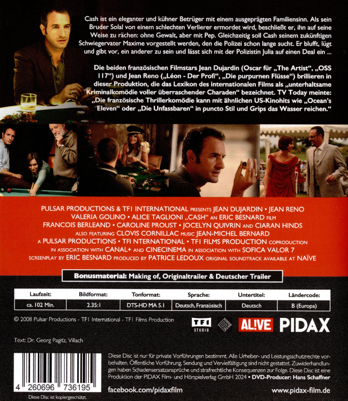 Cash - Abgerechnet wird zum Schluss / Brillante Gaunerkomödie mit Jean Dujardin und Jean Reno (Pidax Film-Klassiker)  (Blu-ray Disc)