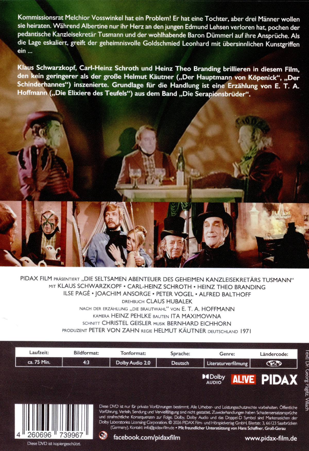 Die seltsamen Abenteuer des geheimen Kanzleisekretärs Tusmann / Starbesetzte Verfilmung einer Erzählung von E. T. A. Hoffmann (Pidax Arthouse)  (DVD)
