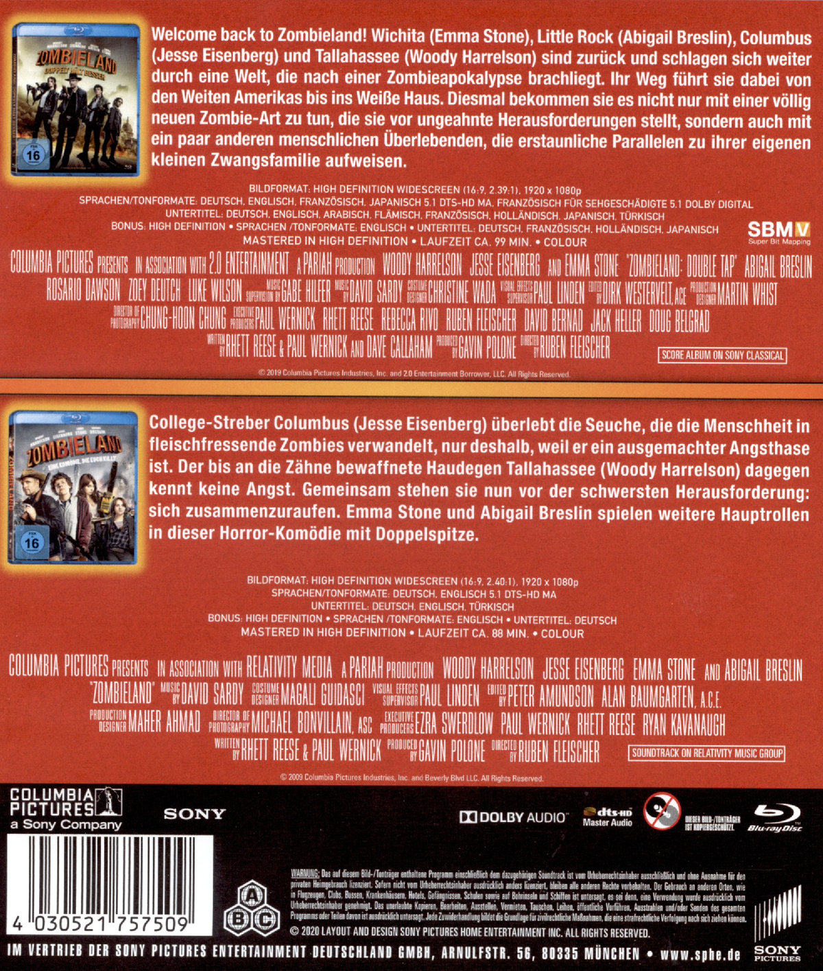 Zombieland 1 & 2 (blu-ray)