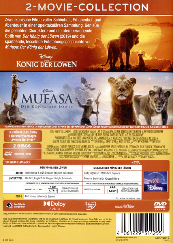 Der König der Löwen+Mufasa (Live-Action)  [2 DVDs]  (DVD)