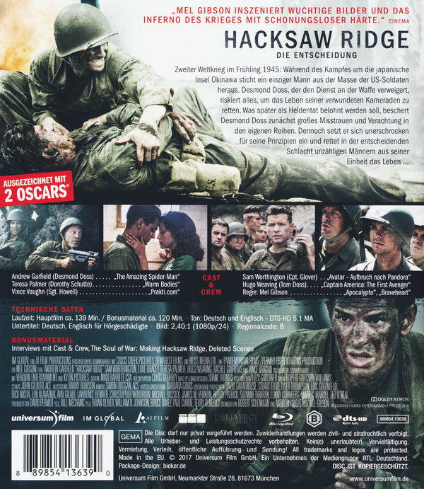 Hacksaw Ridge - Die Entscheidung (blu-ray)