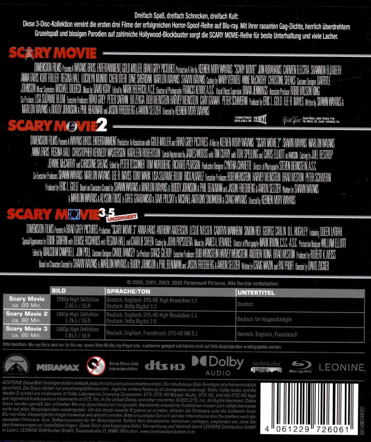 Scary Movie 1-3 Box  (Blu-ray Disc)