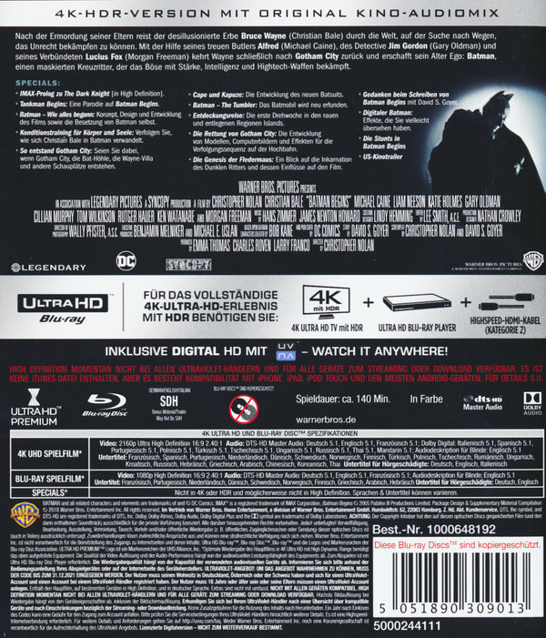 Batman Begins  (4K Ultra HD) (+ 2 Blu-rays)  (Blu-ray 4K Ultra HD)