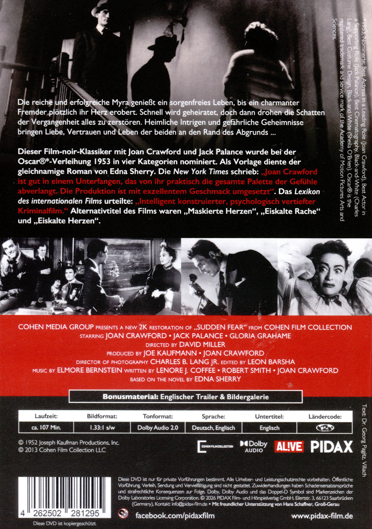 Ehe mit dem Satan (Sudden Fear) - Remastered Edition / Film-Noir-Meisterwerk mit Starbesetzung (neue 2K-Abtastung) (Pidax Film-Klassiker)  (DVD)