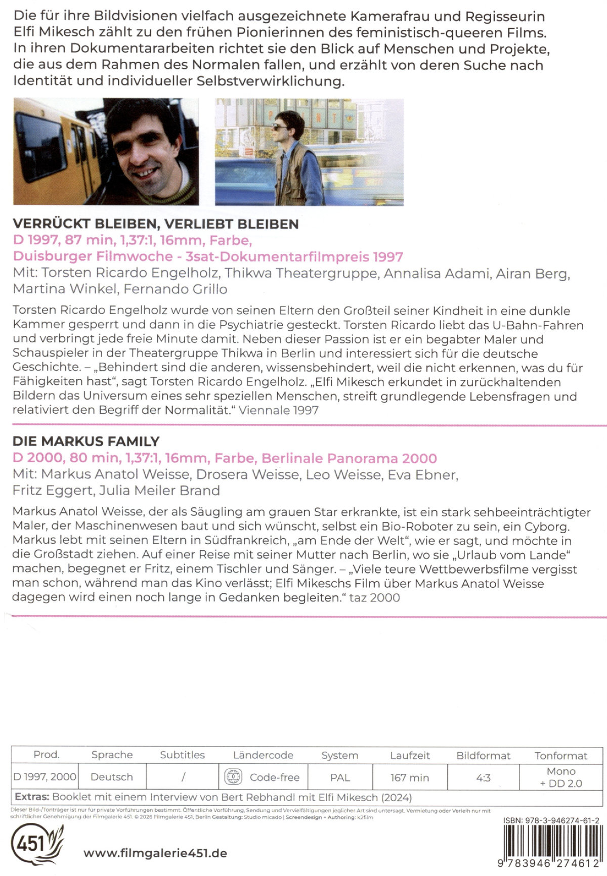 Elfi Mikesch: Dokumentarfilme Vol. 2 (2 Filme auf 1 DVD) Verrückt bleiben, verliebt bleiben / Die Markus Family  (DVD)