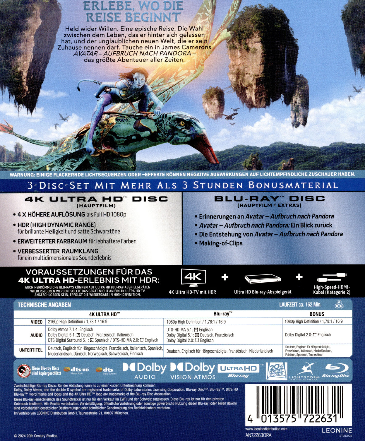 Avatar - Aufbruch nach Pandora - Dolby Vision 2023  (4K Ultra HD + Blu-ray + Bonus-Blu-ray)
