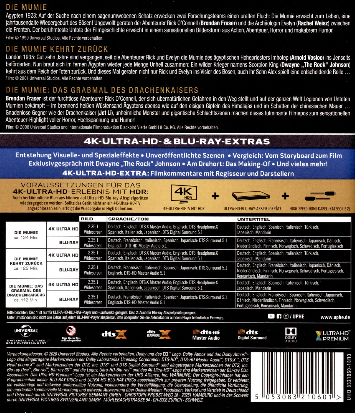 Die Mumie Trilogie - Die Mumie / Die Mumie kehrt zurück / Die Mumie: Das Grabmal des Drachenkaisers  (3 4K Ultra HD) (+ 3 Blu-rays)  (Blu-ray 4K Ultra HD)