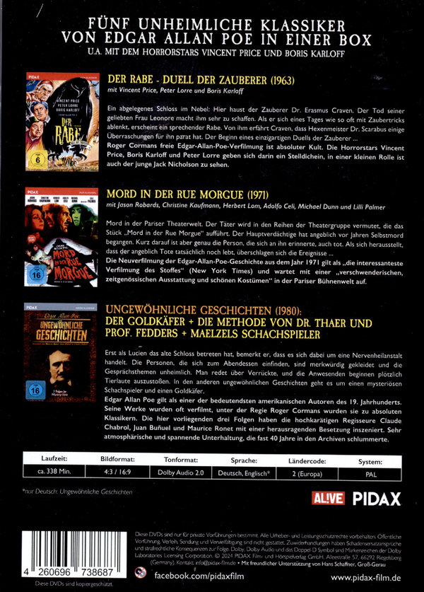 Edgar Allan Poe - Meister des Unheimlichen / Fünf unheimliche Klassiker von Edgar Allan Poe in einer Box  [3 DVDs]  (DVD)