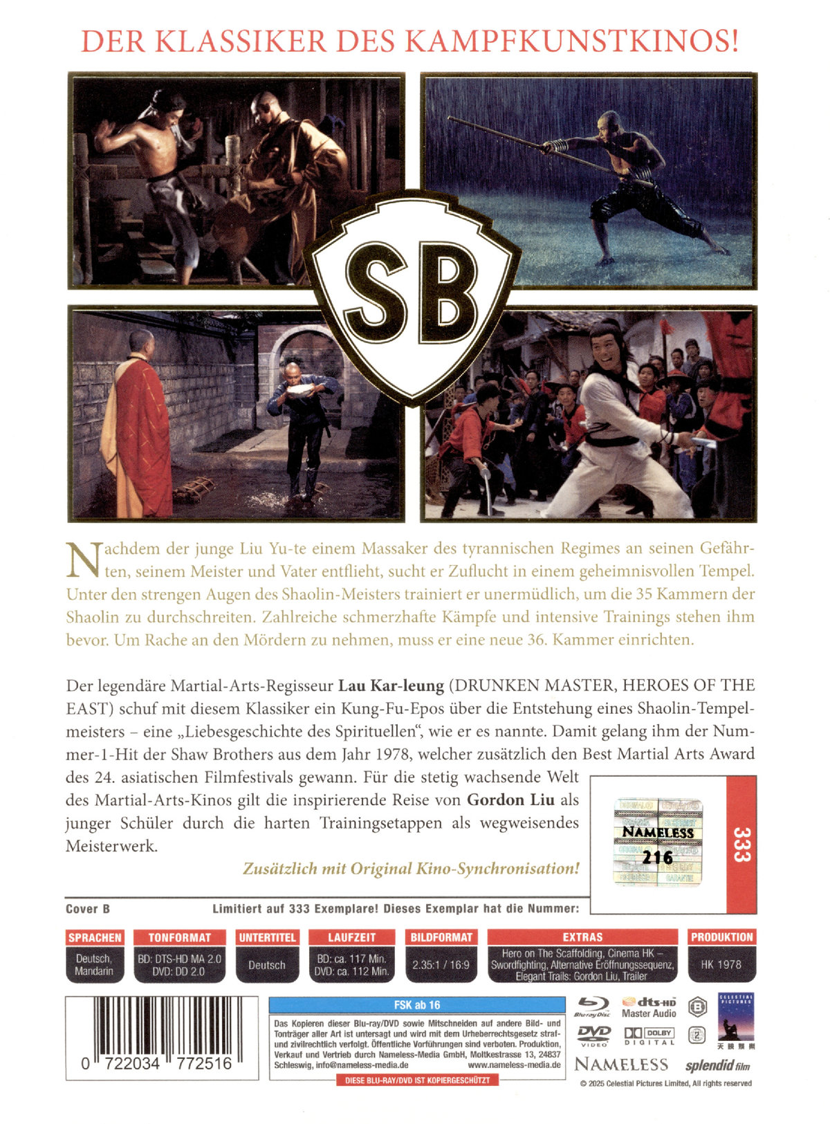 Die 36 Kammern der Shaolin - Uncut Mediabook Edition  (DVD+blu-ray) (B)